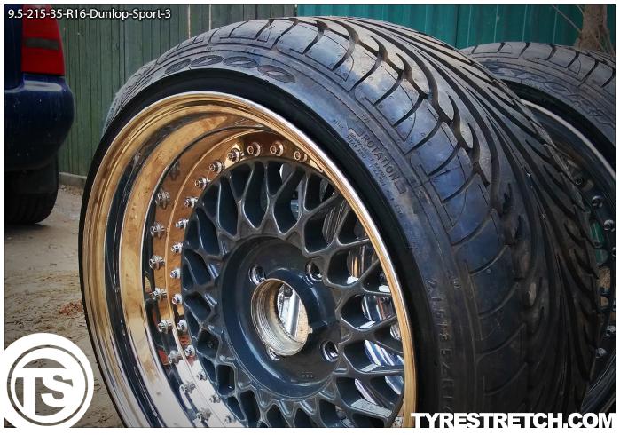 An example of tyre stretch: 215/35 R16 on 9.5J – DUNLOP