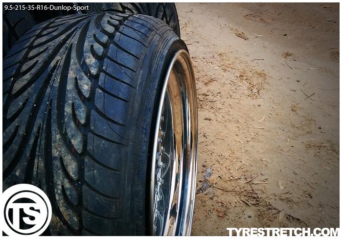 An example of tyre stretch: 215/35 R16 on 9.5J – DUNLOP