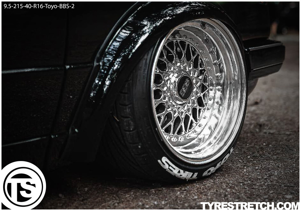 An example of tyre stretch: 215/40 R16 on 9.5J – TOYO (BBS)
