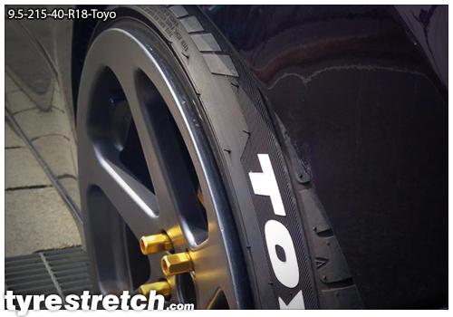 An example of tyre stretch: 215/40 R18 on 9.5J – TOYO