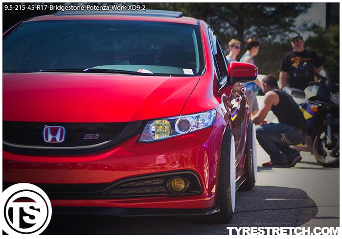 An example of tyre stretch: 215/45 R17 on 9.5J – BRIDGESTONE (WORK)