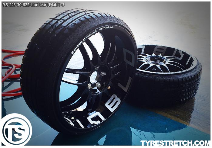 An example of tyre stretch: 225/30 R22 on 9.5J – LIONHEART (DIABLO)