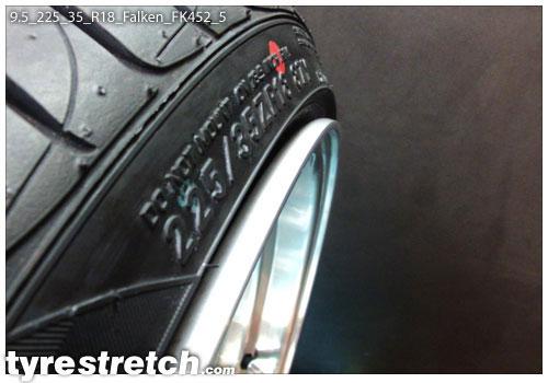An example of tyre stretch: 225/35 R18 on 9.5J – FALKEN