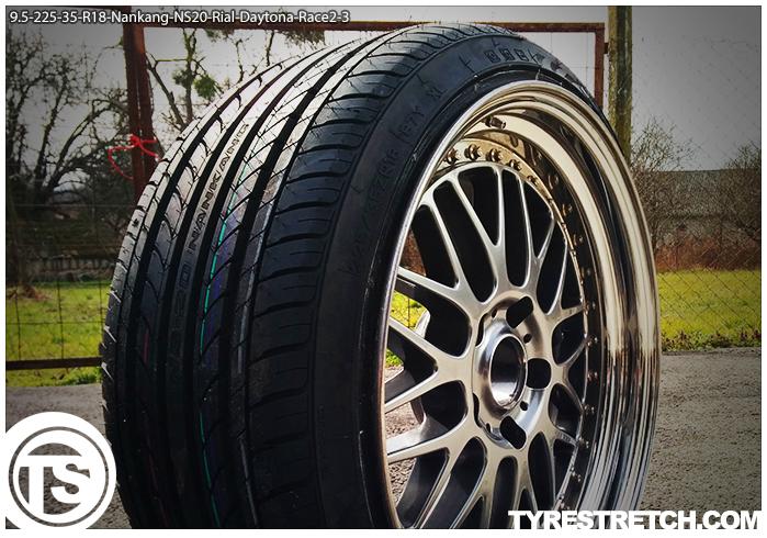 An example of tyre stretch: 225/35 R18 on 9.5J – NANKANG (RIAL)