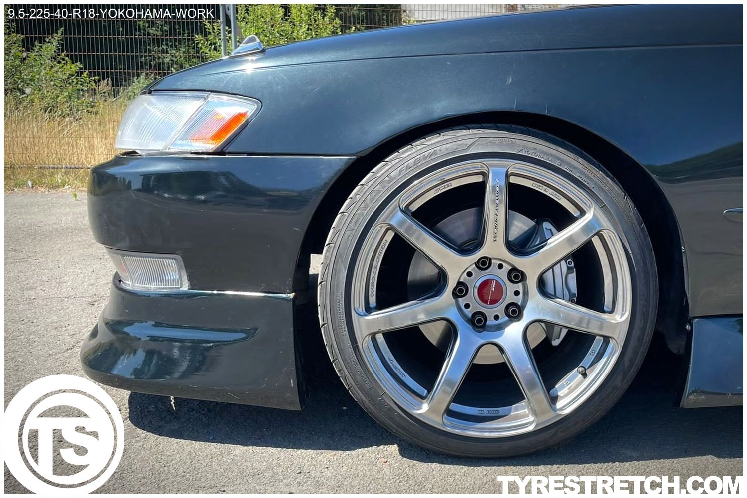 An example of tyre stretch: 225/40 R18 on 9.5J – YOKOHAMA (WORK)