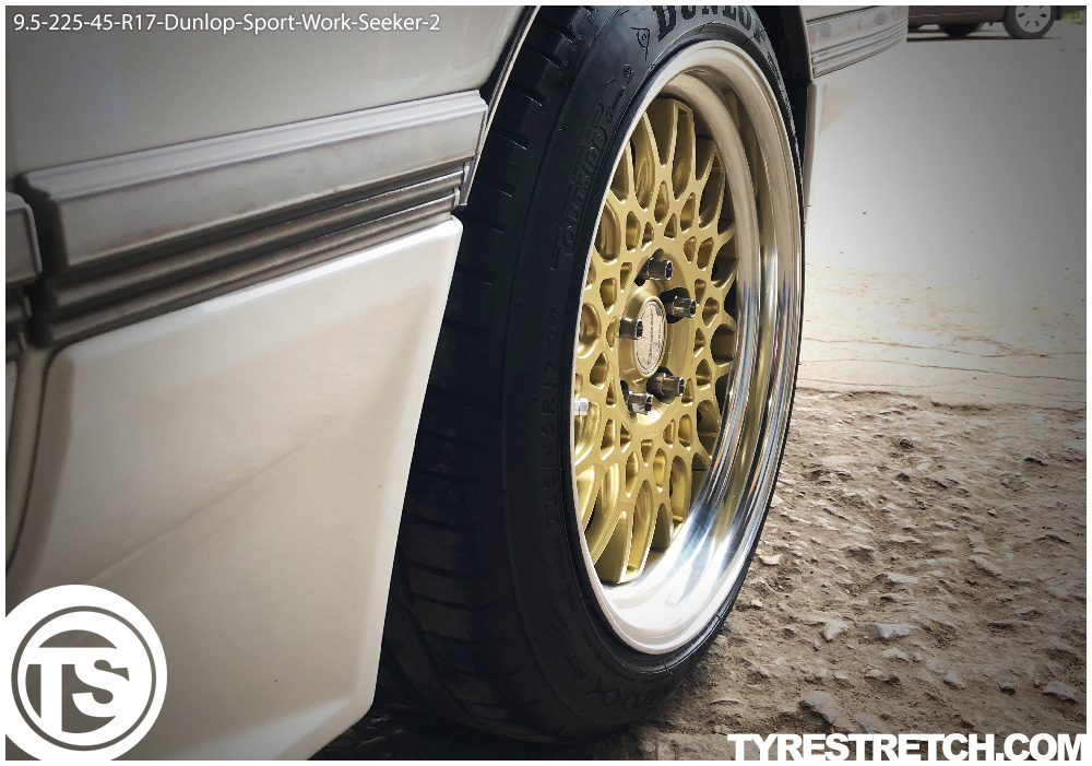 An example of tyre stretch: 225/45 R17 on 9.5J – DUNLOP (WORK)