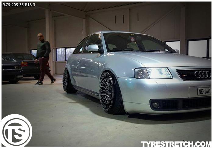 An example of tyre stretch: 205/35 R18 on 9.75J